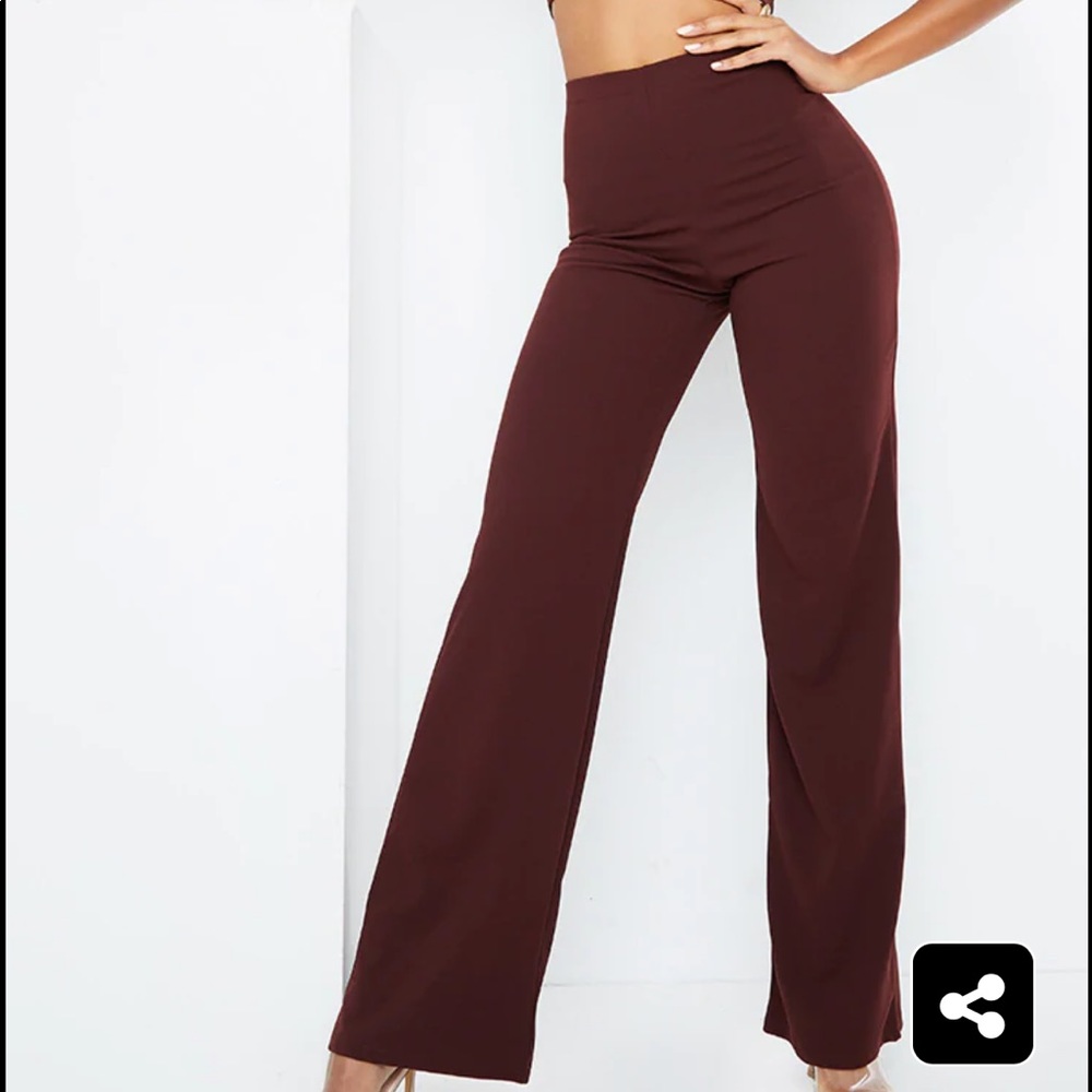 Pretty little thing brown crepe high waisted pants